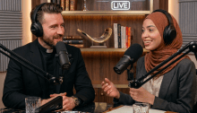 Brighter high-end podcast studio scene